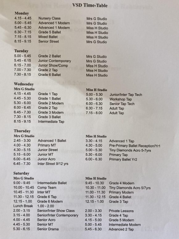 Timetable - vsdance.co.uk